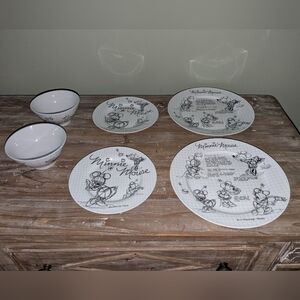Set Of 6 - Disney Sketch Book Dinnerware - 2 Dinner, 2 Salad, 2 Bowls
